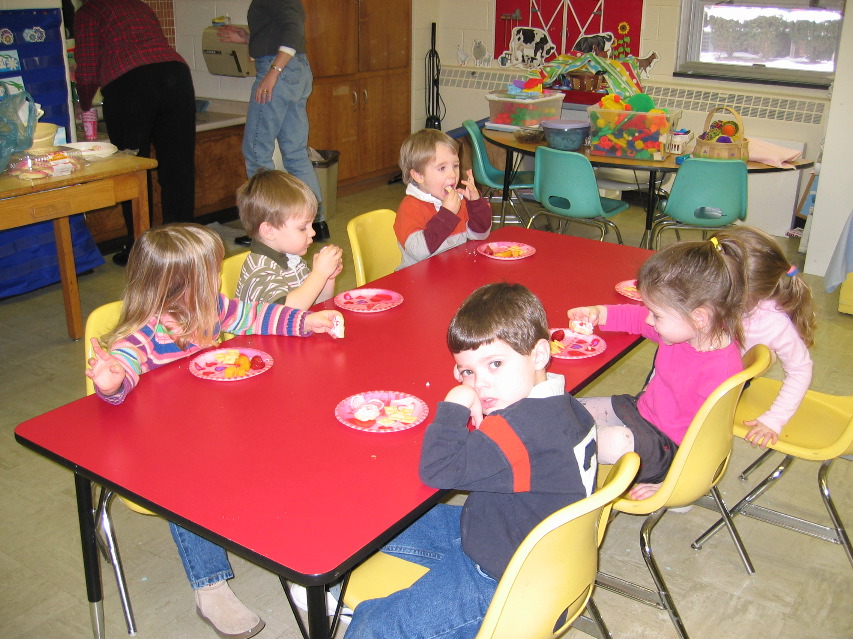 Snack time (at school) is great on Valentine's day.